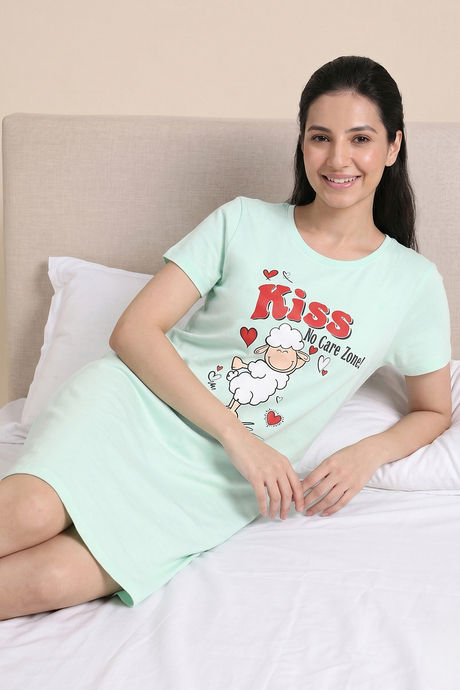 Zivame Farm Lore Knit Cotton Knee Length Nightdress - Honey Dew — image 5